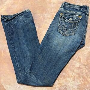 Womens Embroidered Pocket Boot Cut Jeans - Blue